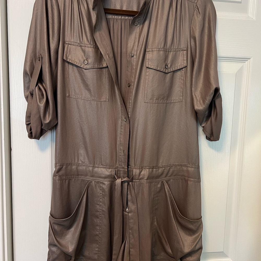 BCBGMaxAzria Taupe Button-Up Top